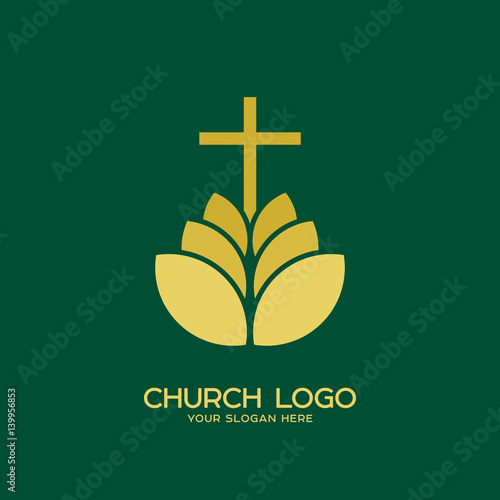 Church logo. Christian symbols. The cross of Jesus Christ and the increase in the Lord