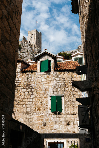 The old stone building and the Mirabella fort Peovica in the town of Omis  Croatia.