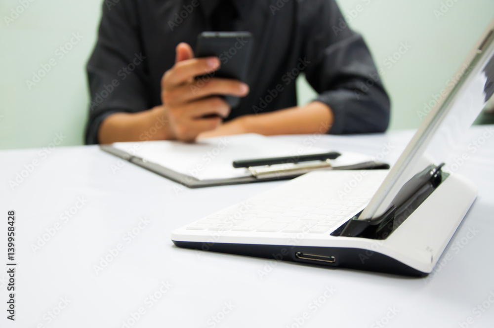 Businessman working at office. Digital tablet laptop computer smart phone using, keyboard. Connection internet application online. Finance manager. Banking. Professional investor. Businessman working at office. Digital tablet laptop computer smart phone using, keyboard. Connection internet application online. Finance manager. Banking. Professional investor.