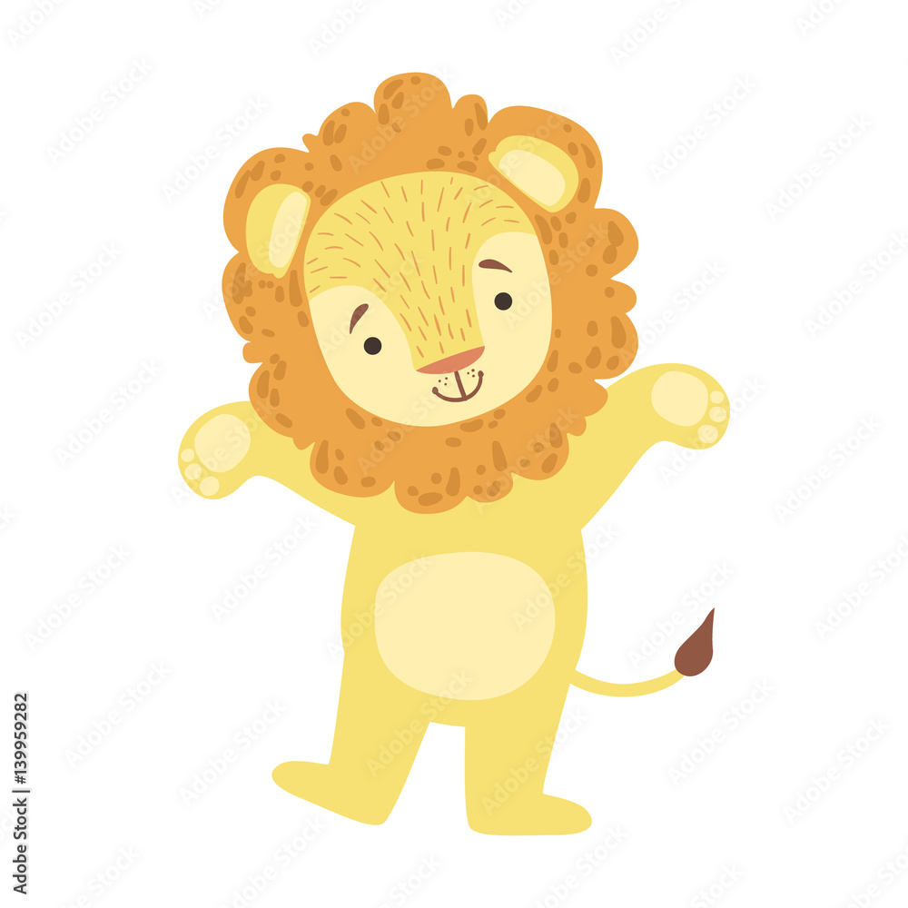 Fototapeta premium Lion Cute Toy Animal With Detailed Elements Part Of Fauna Collection Of Childish Vector Stickers