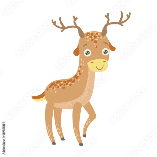 Spotted Reindeer Cute Toy Animal With Detailed Elements Part Of Fauna Collection Of Childish Vector Stickers