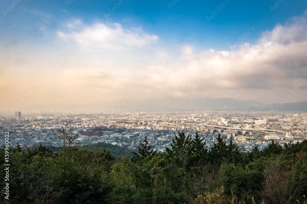 Panoramic view of Kyoto City from viewpoint in Mount Inari, Fushimi Inari Shrine