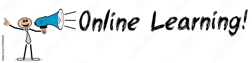 Online Learning! / Mann mit Megafon Online Learning! / Mann mit Megafon