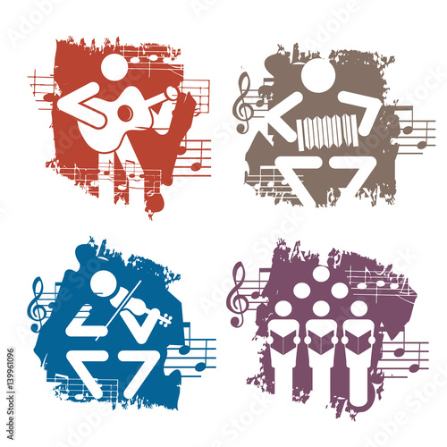 Musicians grunge icons.
Set of colorful grunge stylized simple illustrations of musicians. Vector available.
