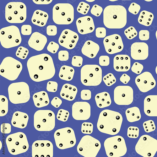 Fototapeta Naklejka Na Ścianę i Meble -  Dice Seamless Pattern on Blue Background. Gambling Texture