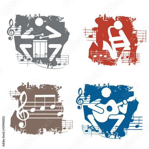 Musicians grunge icons.
Set of colorful grunge stylized simple illustrations of musicians. Vector available.