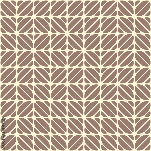 Geometric seamless pattern, looks like coffee beans. Coffee motifs simple pattern. Cocoa and vanilla color print. Repeating mocha texture