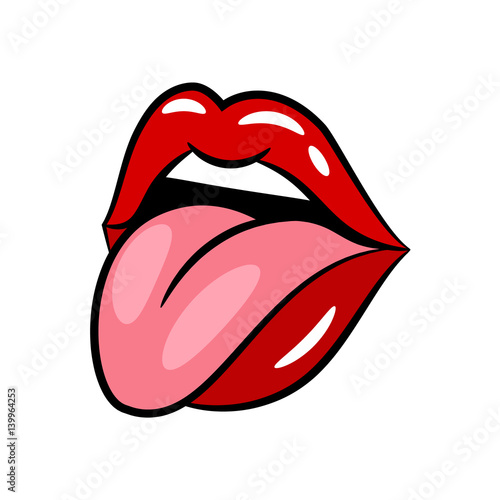 Glossy red woman lips with tongue