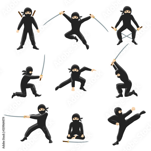 Fototapeta Cute cartoon ninja vector illustration