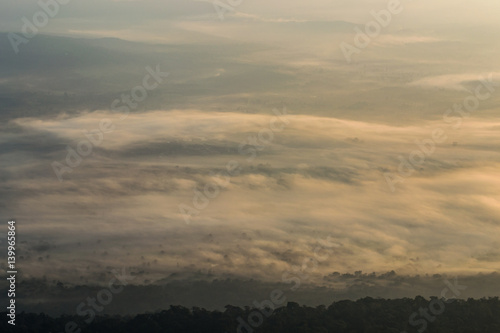 Fog and clouds with morning sky. Phu Kradueng, Loei, Thailand