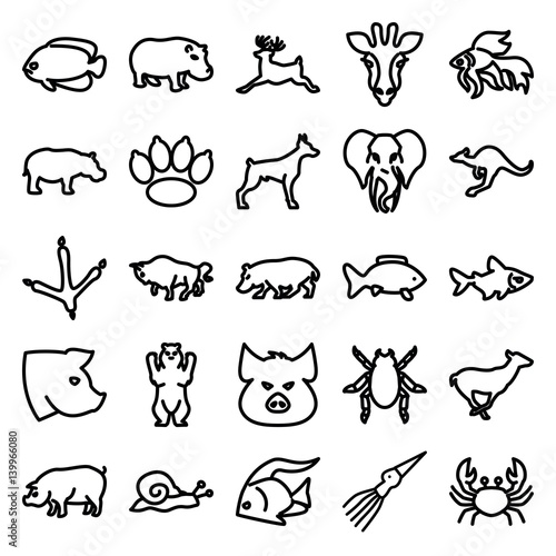 Fototapeta Naklejka Na Ścianę i Meble -  Set of 25 wildlife outline icons