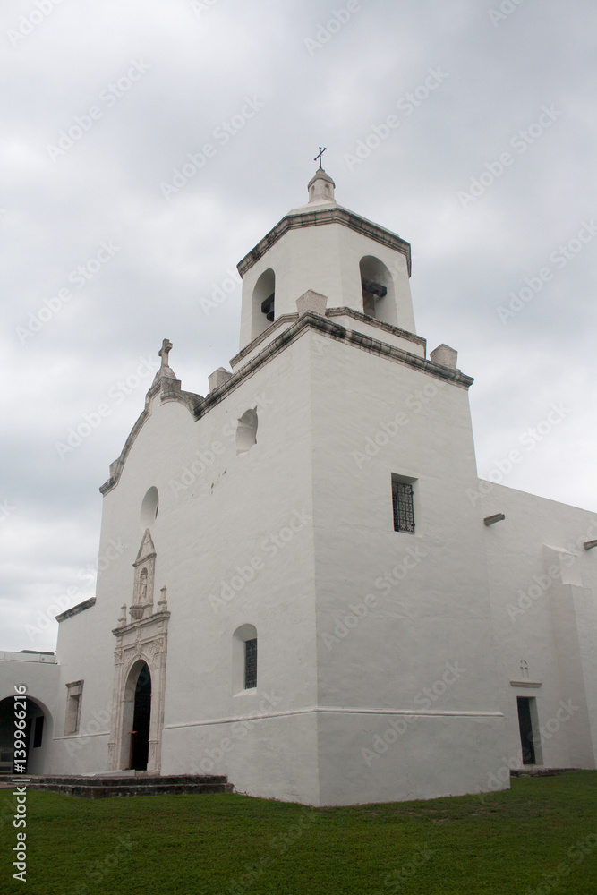 White Stucco Spanish Mission in Goliad Texas