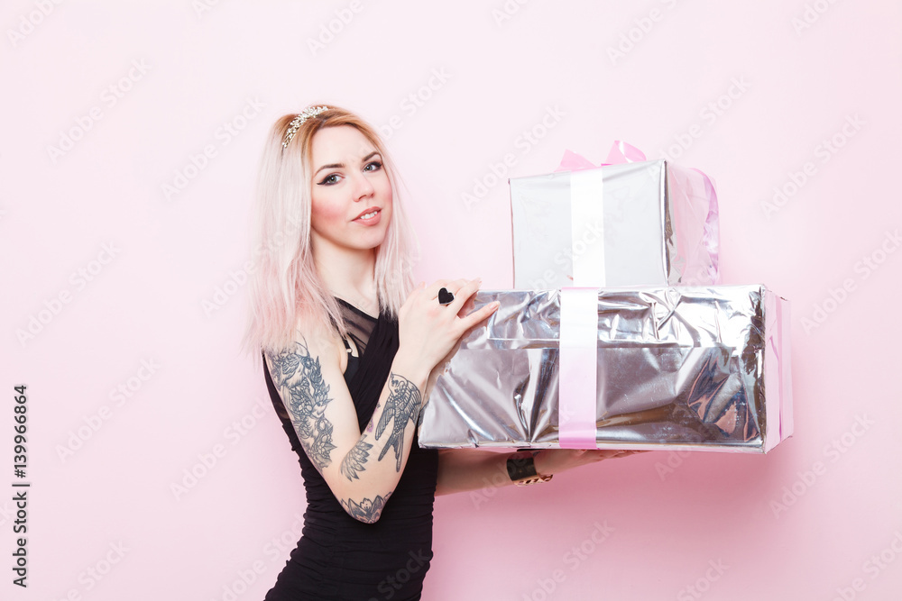 Beautiful woman with gift boxes Beautiful woman with gift boxes