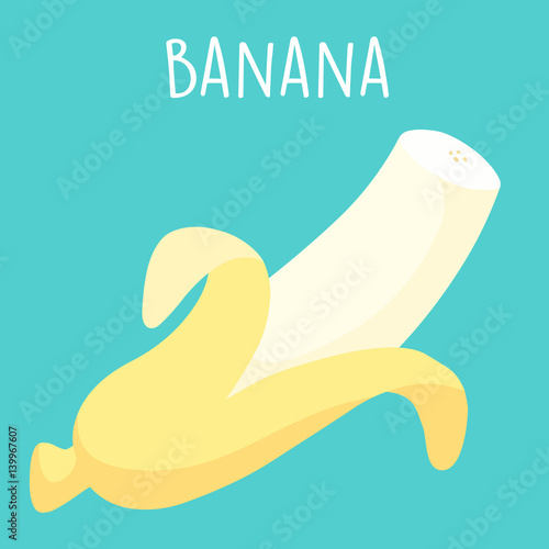 fresh peel banana on green background vector