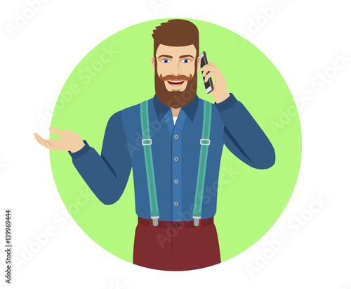Hipster talking on the mobile phone and gesturing