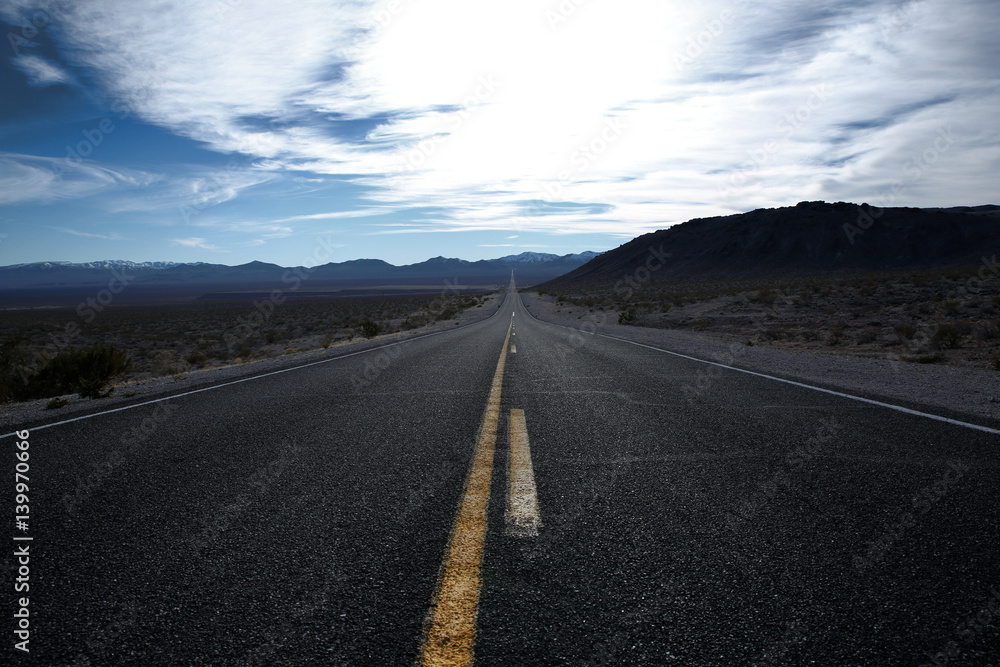 Straight road through Death Valley.