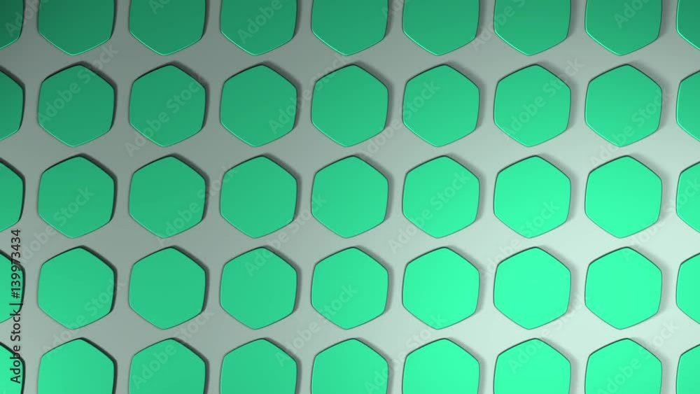 Animated computer composition, a green background of moving illuminated 3D shapes with shadows Animated computer composition, a green background of moving illuminated 3D shapes with shadows