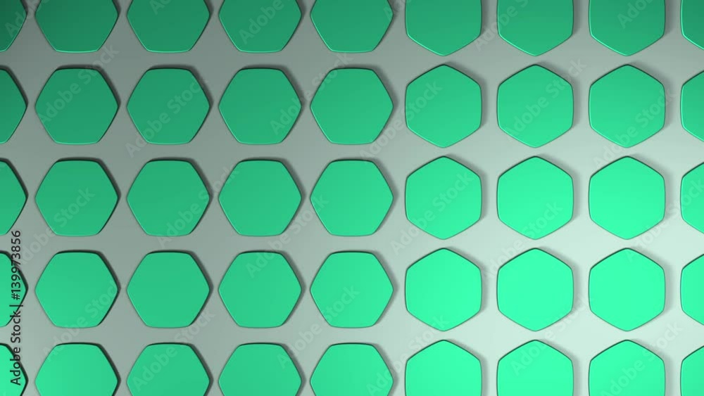 Animated computer composition, a green background of moving illuminated 3D shapes with shadows Animated computer composition, a green background of moving illuminated 3D shapes with shadows