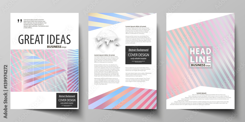 Business templates for brochure, magazine, flyer, booklet or report. Cover template, abstract vector layout in A4 size. Sweet pink and blue decoration, pretty romantic design, cute candy background.