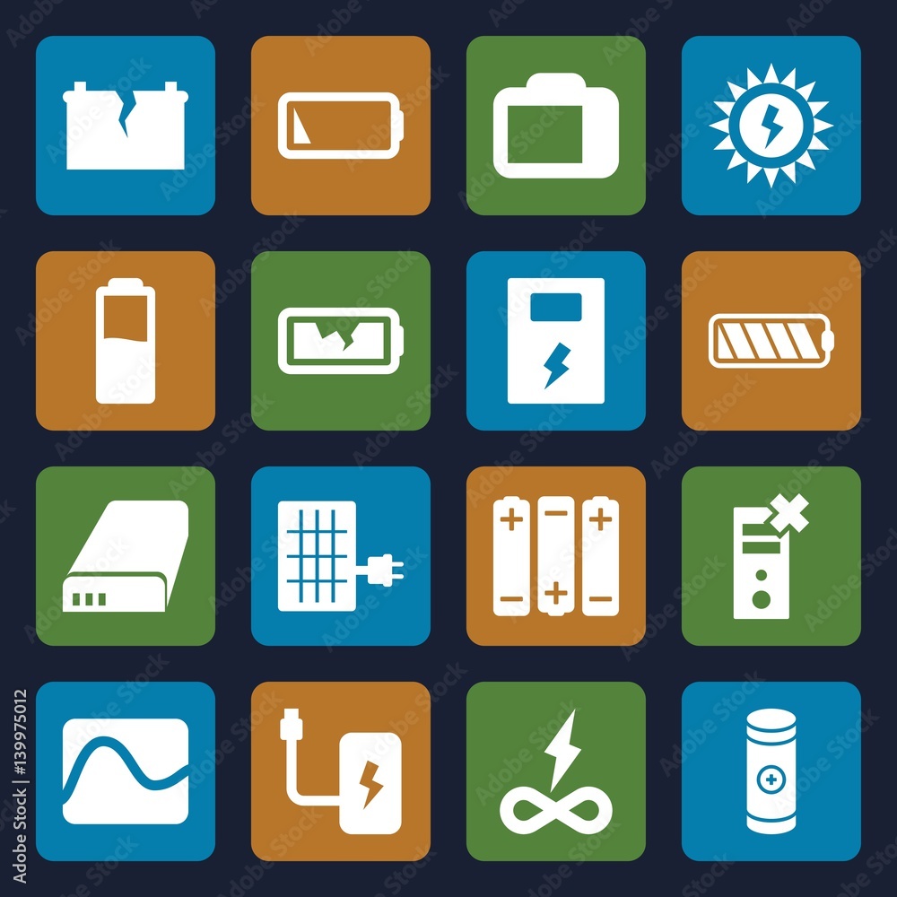Set of 16 battery filled icons Set of 16 battery filled icons