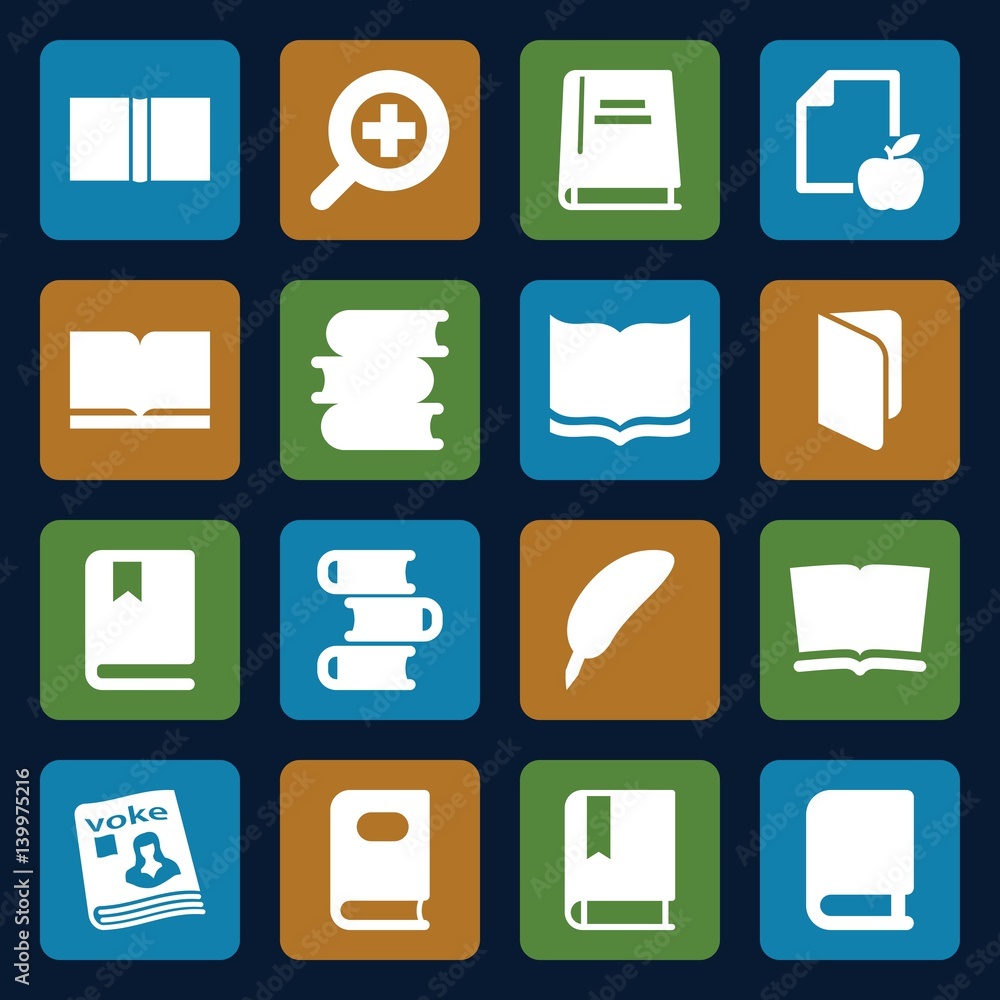Set of 16 literature filled icons Set of 16 literature filled icons