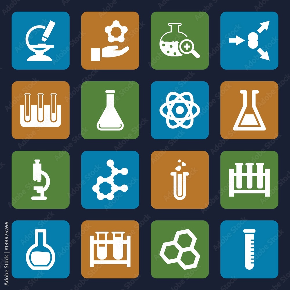 Set of 16 scientific filled icons Set of 16 scientific filled icons