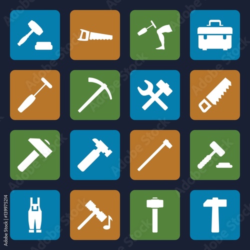 Set of 16 hammer filled icons