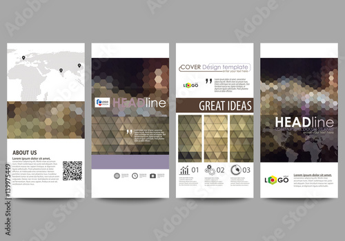 Flyers set, modern banners. Business templates. Cover design template, easy editable vector layouts. Abstract multicolored backgrounds. Geometrical patterns. Triangular and hexagonal style.