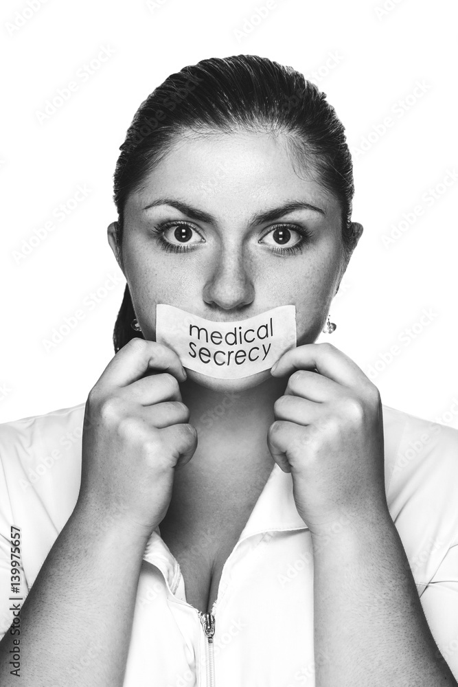 doctor woman over white medical secrecy concept doctor woman over white medical secrecy concept