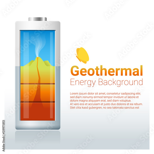 Green energy concept background with geothermal charging battery , vector , illustration