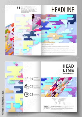 Business templates for bi fold brochure  flyer. Cover design template  abstract vector layout in A4 size. Bright color colorful minimalist backdrop  geometric shapes  beautiful minimalistic background