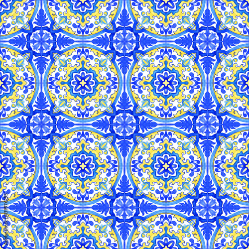 Portuguese azulejo tiles. Blue and white gorgeous seamless patterns. For scrapbooking  wallpaper  cases for smartphones  web background  print  surface texture  pillows  towels  linens bags T-shirts