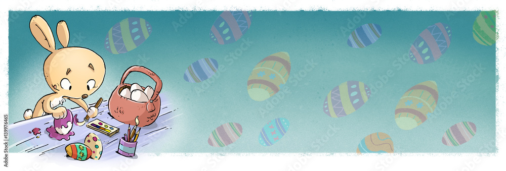 conejo de pascua pintando huevos de niños conejo de pascua pintando huevos de niños