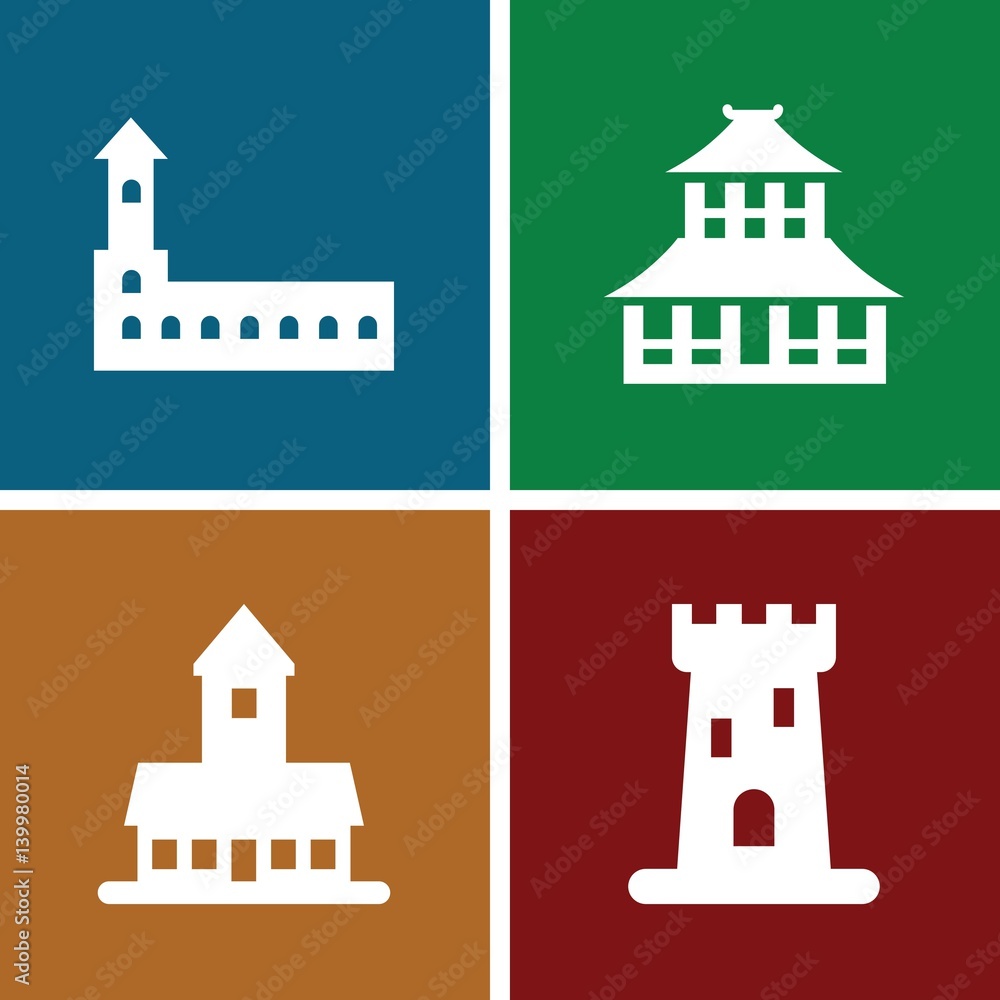 Set of 4 historical filled icons Set of 4 historical filled icons