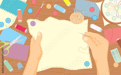 Needlework class for kids – sewing education and enjoyment concept