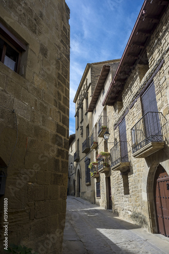 Fototapeta Naklejka Na Ścianę i Meble -  Traditional architecture in Uncastillo. It is a historic town and municipality in the province of Zaragoza, Aragon, eastern Spain. In 1966 it was declared a Historic-Artistic site