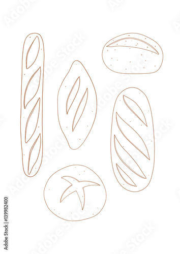 Bread line art set. Hand drawn bakery illustration