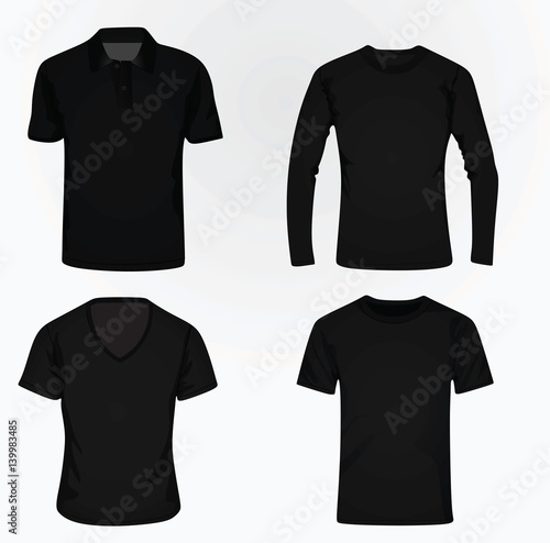T shirt set polo, v-neck, classic and long sleeve vector