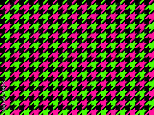 Classic Neon Colors Geometric Houndstooth Seamless Pattern. Fluorescent Lime Green, Hot Pink with Black. Glow in the Dark Background. Trendy 80s, 90s Style Revival. Vector Pattern Tile Swatch Included