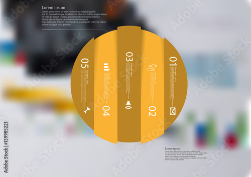 Illustration infographic template with circle vertically divided to five orange parts