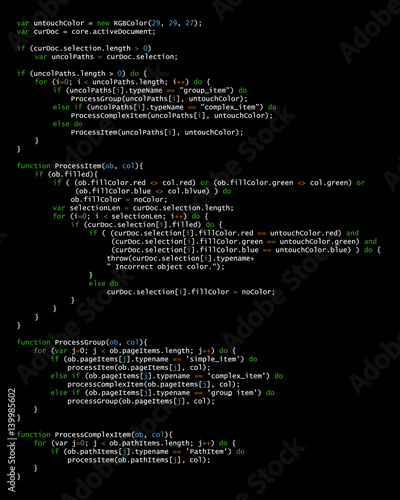 Abstract background with program code. Programming and coding technology background. Program listing. Vector illustration.