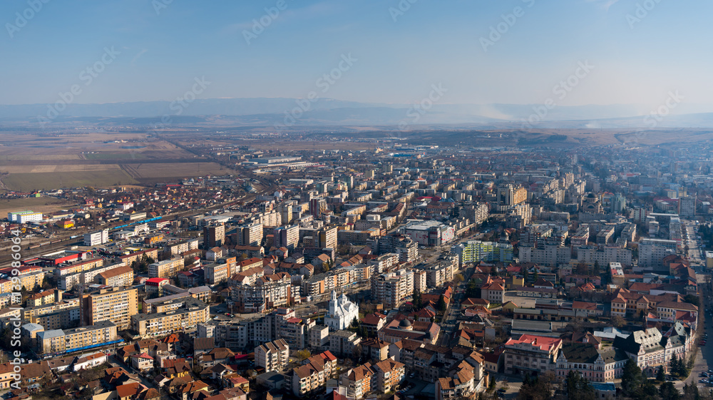 Obraz premium Aerial view of the Deva city , Hunedoara county , Romania