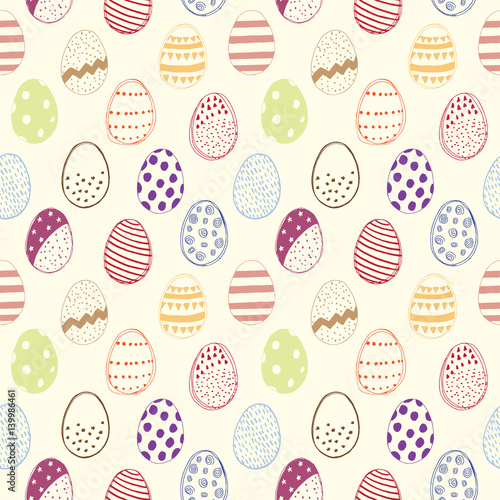 Seamless pattern with easter eggs doodles