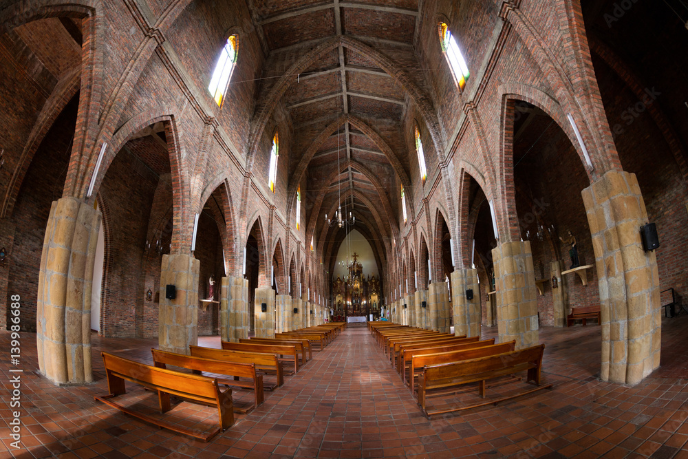 The interior of the Cabrera Church in Cabrera, Colombia.