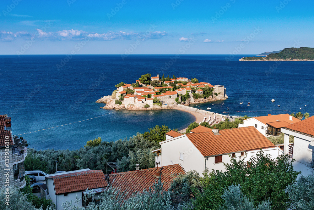 Montenegro, a beautiful view of the island of St. Stephen, the Adriatic Sea