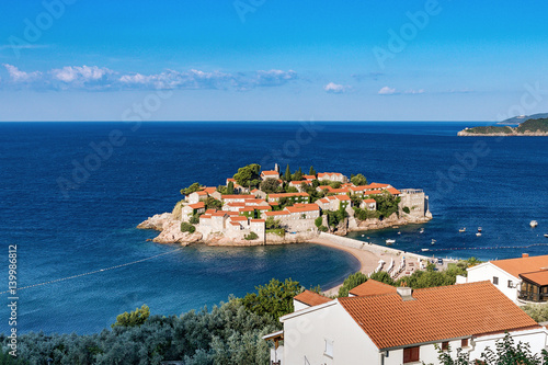 Montenegro, a beautiful view of the island of St. Stephen, the Adriatic Sea