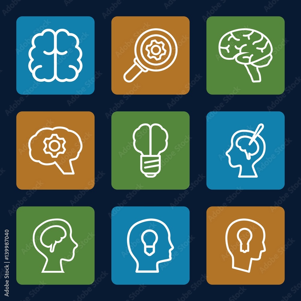 Set of 9 brain outline icons Set of 9 brain outline icons