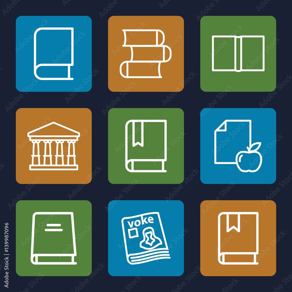 Set of 9 library outline icons Set of 9 library outline icons