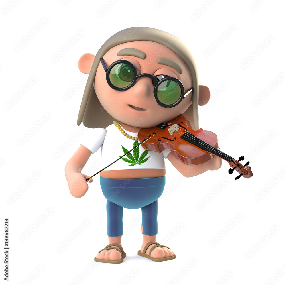 3d Funny cartoon hippy stoner character playing music on a violin Stock  Illustration | Adobe Stock