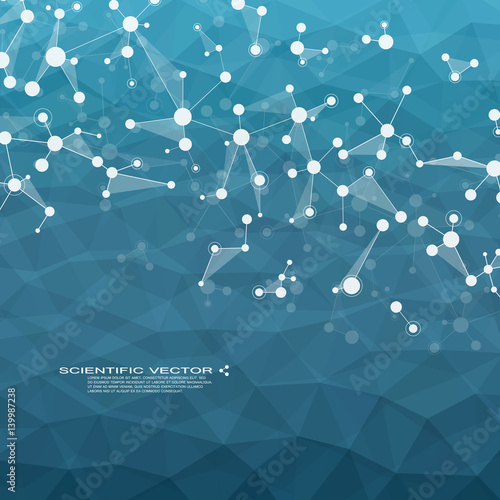 Molecule DNA and neurons vector. Molecular structure. Connected lines with dots. Genetic chemical compounds. Chemistry, medicine, science, technology concept. Geometric abstract background.
